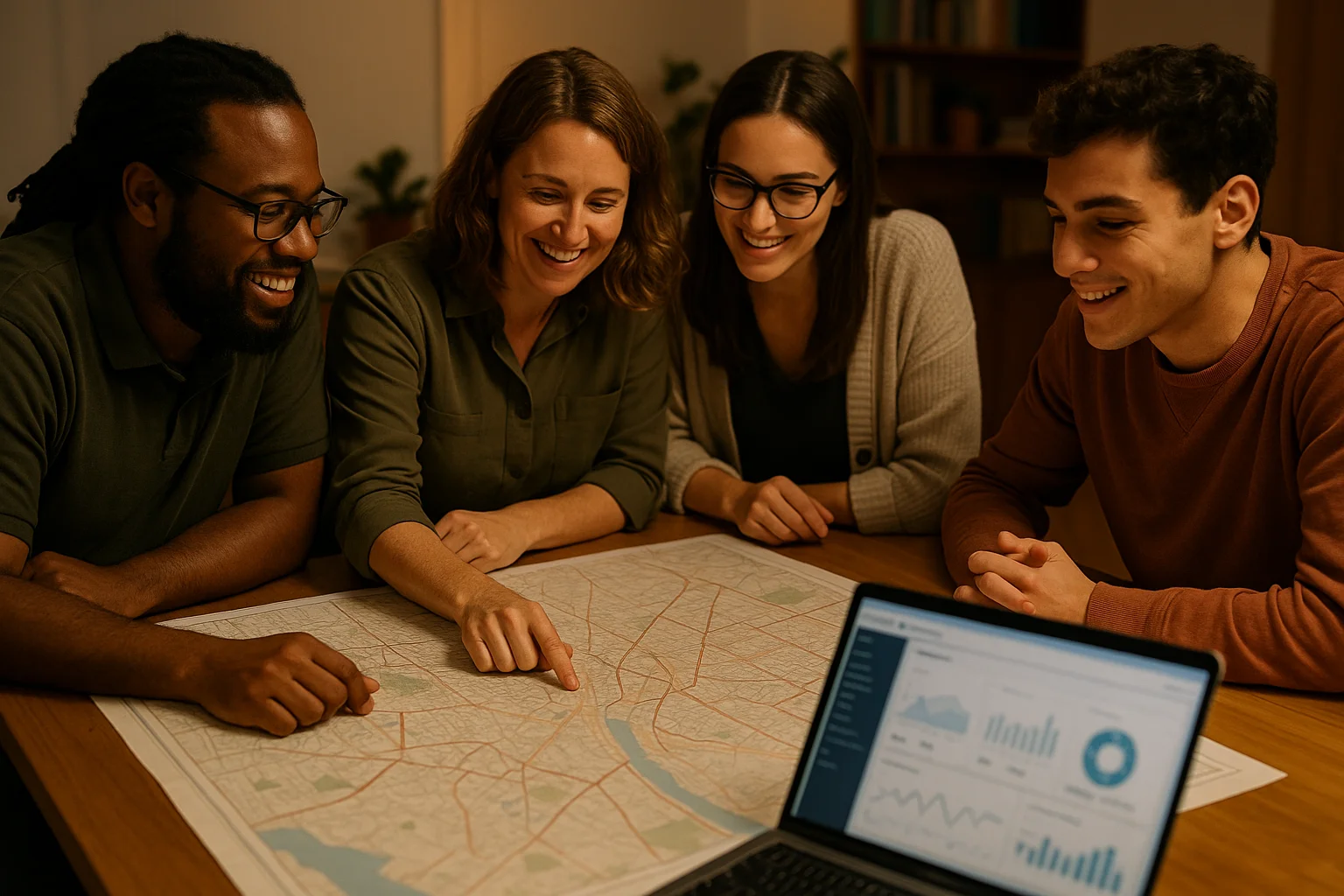 Nonprofit team combining physical map and digital analytics to plan their Grant strategy