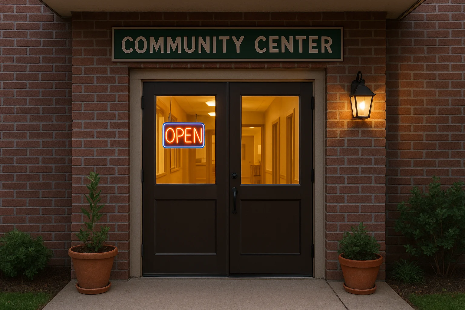 Welcoming community center entrance representing how a local nonprofit appears to Google Maps searchers