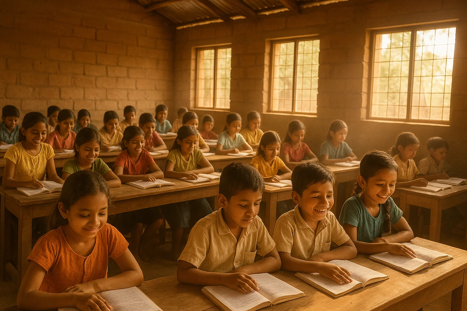 Children learning in a newly built classroom representing the education programs international development nonprofits fund