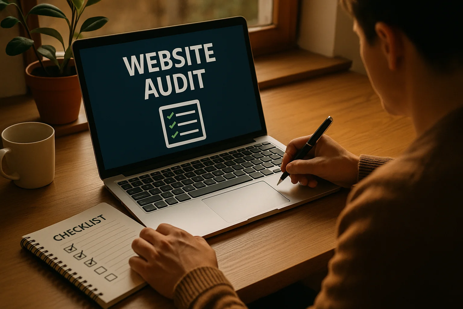 Nonprofit staff member performing a quarterly website audit to maintain Google Ad Grant compliance