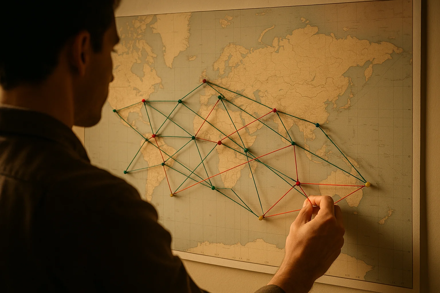 Person mapping connections on a board representing audience segment identification for Google Ad Grants