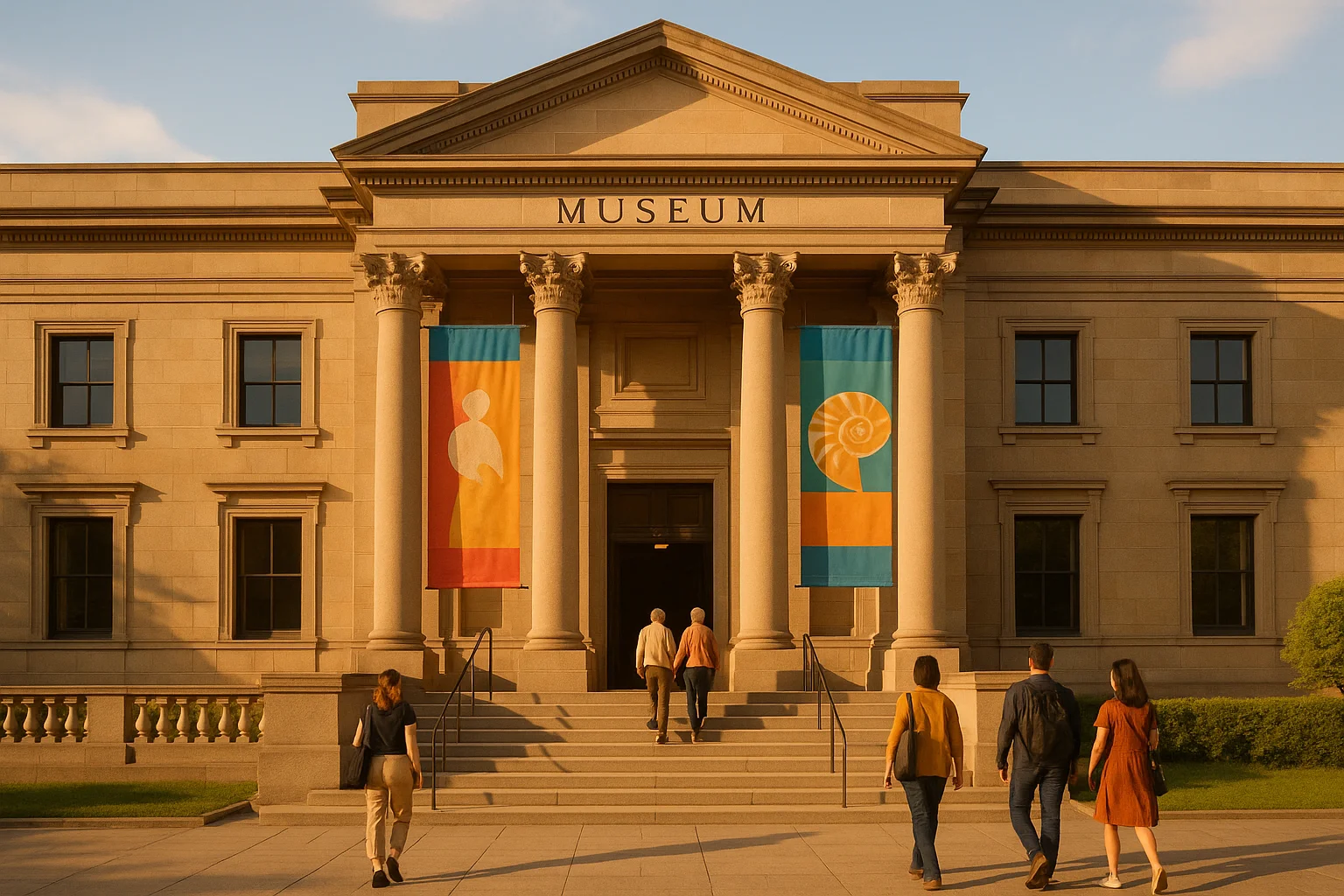Museum exterior with visitors arriving, representing how Google Ad Grants drive foot traffic to cultural institutions