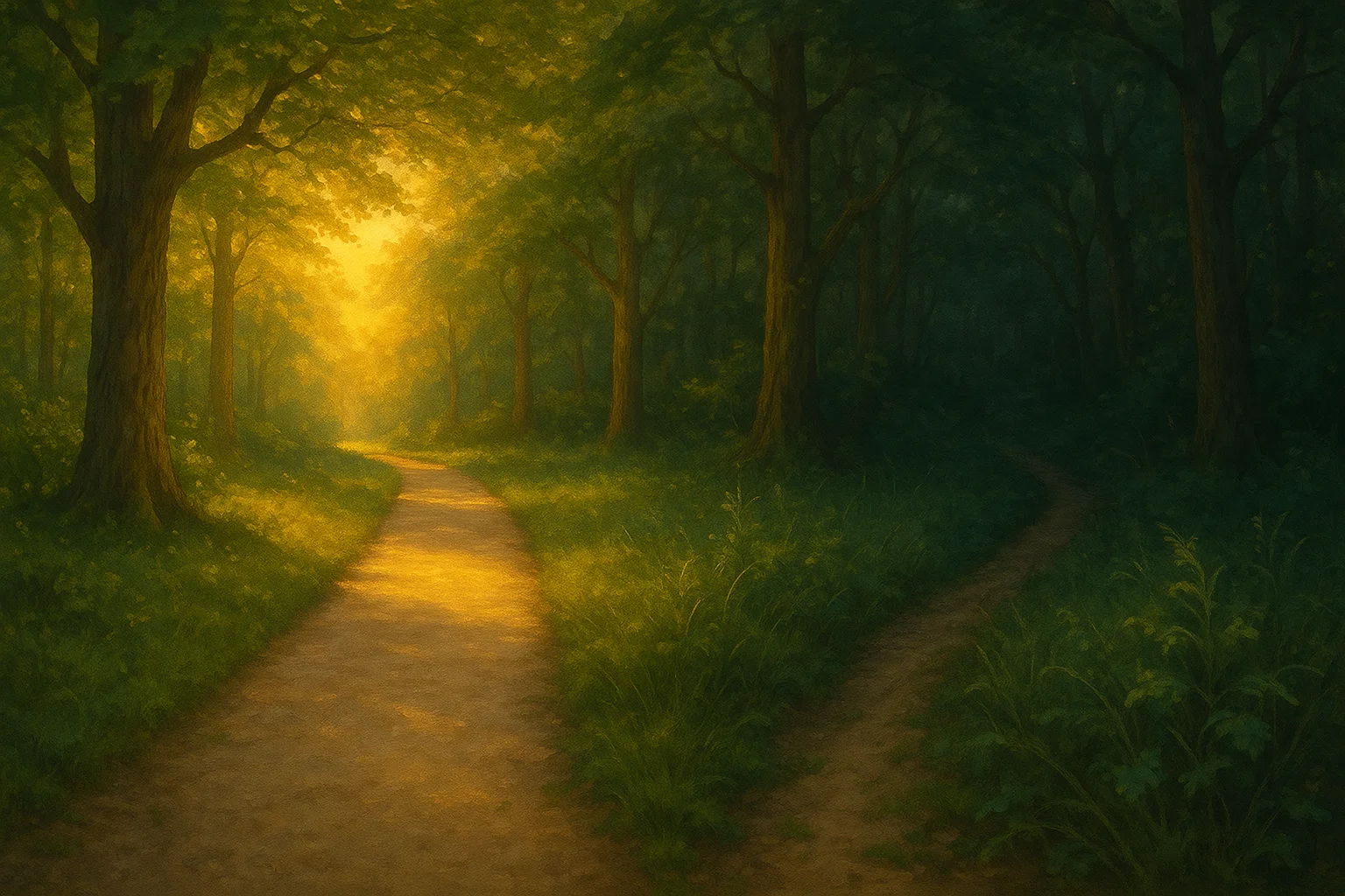 Two diverging forest paths representing the choice between professional and self-managed Google Ad Grant approaches