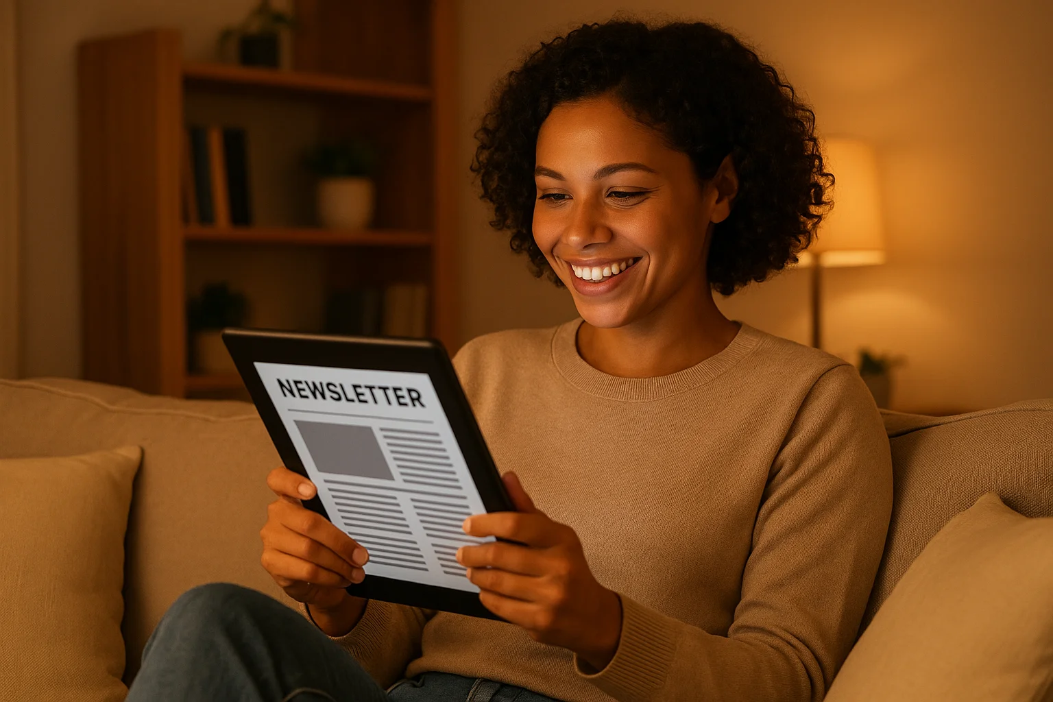 Person reading a nonprofit newsletter on their tablet representing the engaged email subscriber relationship