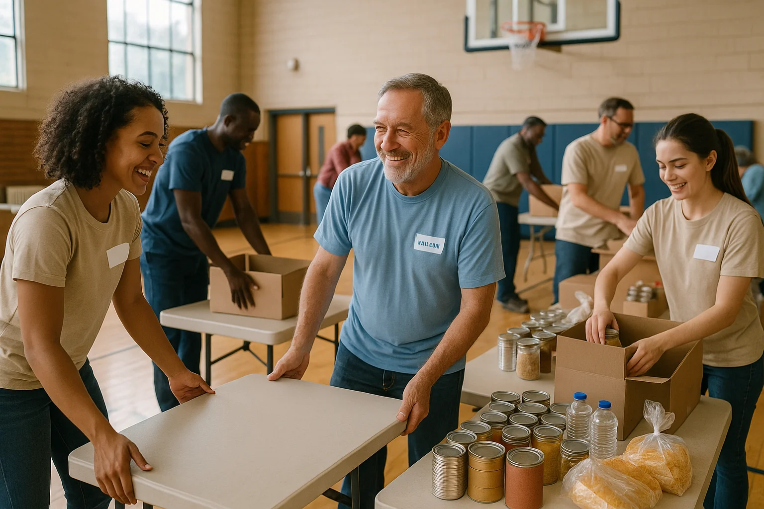 Nonprofit volunteers preparing for a community event, representing the real-world impact that Performance Max campaigns help drive