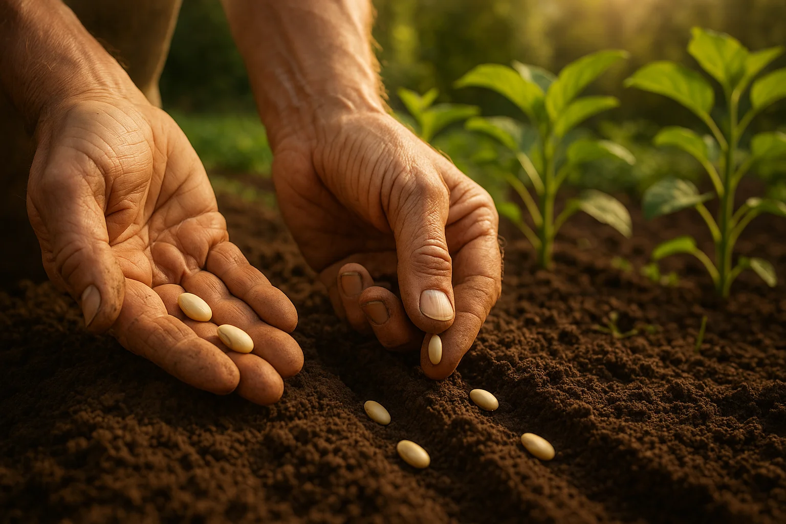 Gardener planting seeds alongside mature plants, representing how SEO efforts compound over time alongside the immediate results of Google Ad Grants